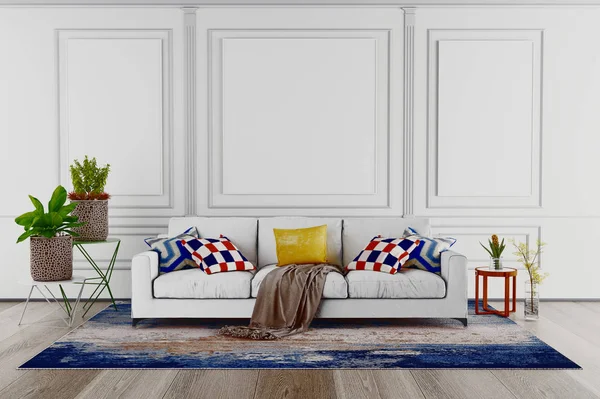 Sala de estar moderna de lujo, ilustración de representación 3d — Foto de Stock