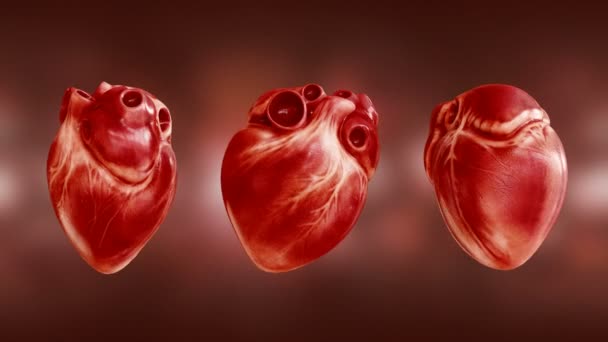 3 vista. Anatomia del cuore. Animazione di rendering 3D di un cuore umano che batte con canale alfa . — Video Stock