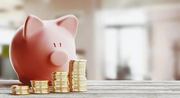 Pink piggy bank, savings concept. 3d rendering — Stock Photo, Image