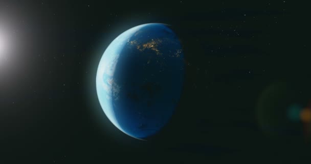 4k Όμορφη ανατολή του ηλίου πάνω από τη Γη. Ρεαλιστική γη με φώτα νύχτας από το διάστημα. Υψηλής ποιότητας 3d απόδοση animation — Αρχείο Βίντεο