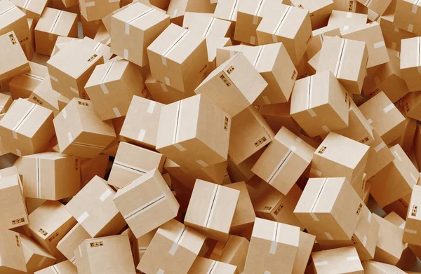 Business Logistics concept. Global business connection technology. Cardboard boxes. 3d rendering — Stock Photo, Image