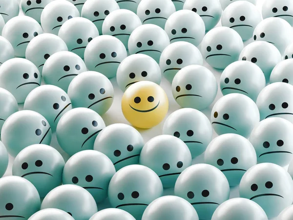 Trauriges und glückliches Gesicht, Glückskonzept, 3D-Darstellung — Stockfoto