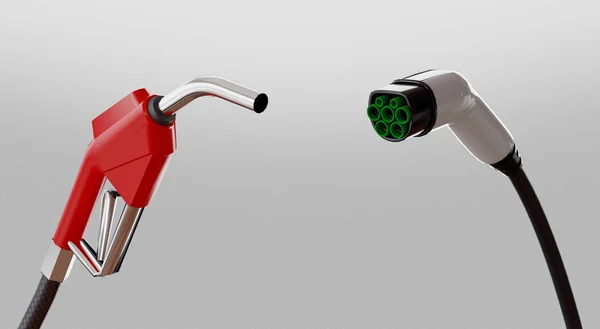 Diesel versus eléctrico. Gasolinera o eléctrica. renderizado 3d — Foto de Stock