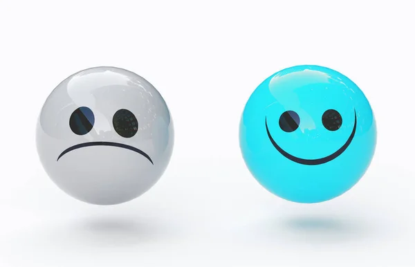 Cara triste y feliz, concepto de felicidad, ilustración de representación 3D —  Fotos de Stock