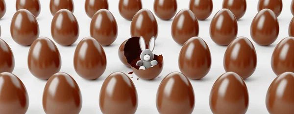 Čokoládová velikonoční vejce a dárky, 3d rendering — Stock fotografie