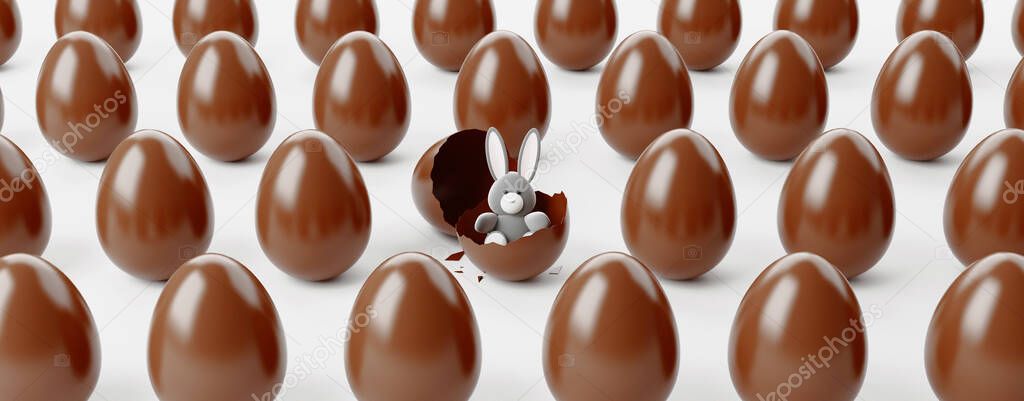 Chocolate easter eggs and gifts, 3d rendering