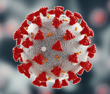 Coronavirus microscopic view. Floating influenza virus cells. Dangerous asian ncov corona virus, SARS pandemic risk concept. 3d rendering