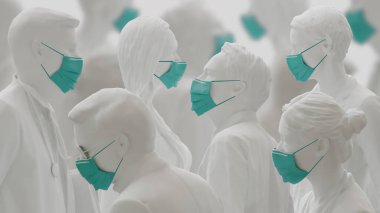 Virus or Coronavirus concept. People wearing face masks beacuse of flue outbreak. 3d rendering