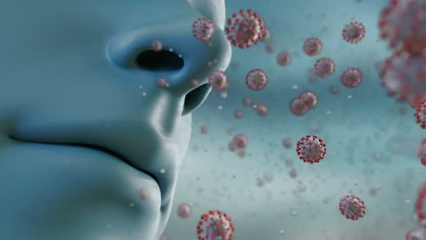 Coronavirus 2019 - nCov respiratory system concept. Коронавирус гриппа как опасный штамм гриппа, как пандемия. Вирус микроскопа закрывается. 3d-рендеринг — стоковое видео