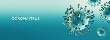 Yüksek çözünürlüklü Coronavirus mikroskobik görüntüsü. Tehlikeli Asya Ncov Corona virüsü, deniz mavisi arkaplanlı SARS konsepti. 3d oluşturma