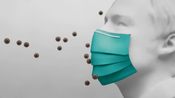 Animación 4k. Concepto de sistema respiratorio Coronavirus 2019-nCov. Coronavirus influenza como casos peligrosos de la cepa de la gripe como pandemia. Máscara antivirus de cerca. renderizado 3d — Vídeo de stock