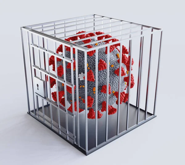 Trapped or caged Coronavirus. Flu shot. Dangerous ncov corona virus, SARS pandemic risk. Solution concept. 3d rendering — 图库照片