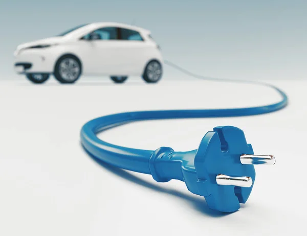 Gros plan de la voiture de charge de la prise de véhicule électrique isolé sur blanc. Rendu 3d — Photo