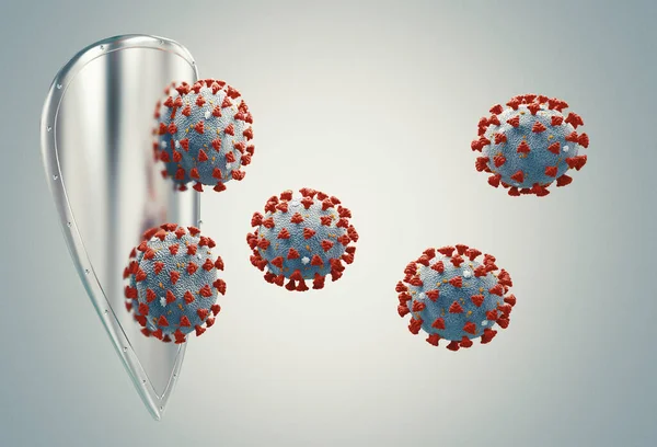 Covid Coronavirus 2019病毒盾牌保护概念，3D渲染 — 图库照片