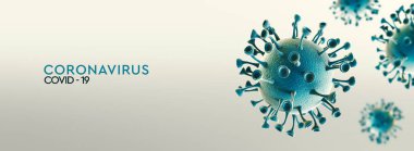 Yüksek çözünürlüklü Coronavirus mikroskobik görüntüsü. Tehlikeli Asya Ncov Corona virüsü, deniz mavisi arkaplanlı SARS konsepti. 3d oluşturma