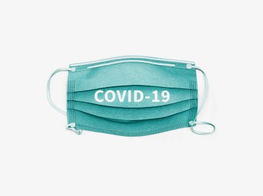 Covid 19. Cerrahi maske. Tek kullanımlık yüz maskesi beyazda izole edilmiş. 3d oluşturma