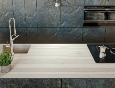 Mutfak tezgahı. Lüks Modern Oturma Odası, 3 boyutlu resimleme