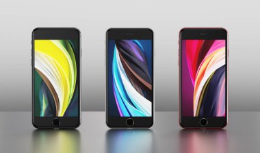 VERONA, İtalya - 01 Mayıs 2020: Apple Iphone SE 2 veya 2020. En son Apple Mobil İphone modeli. İllüstrasyon Editörü.