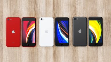 VERONA, İtalya - 01 Mayıs 2020: Apple Iphone SE 2 veya 2020. En son Apple Mobil İphone modeli. Yüksek çözünürlüklü 3d yorumlama ayrıntısı