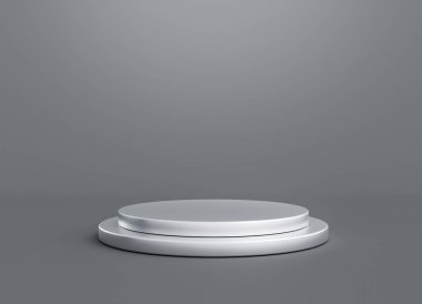 Şov ürünü için yaya geometrik ya da silindirik podyum minimal stüdyo arka planı. 3d oluşturma