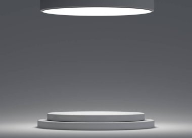 Şov ürünü için yaya geometrik ya da silindirik podyum minimal stüdyo arka planı. 3d oluşturma