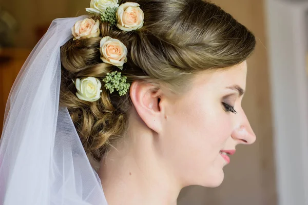 Beautiful Bride Portrait Veil Her Face Portrait Young Gorgeous Bride — Stock Photo, Image