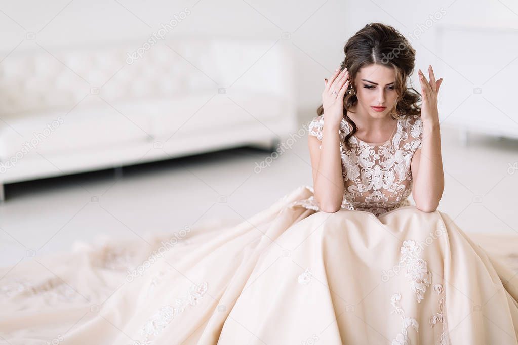 portrait of the bride crying