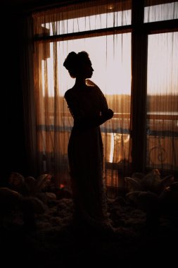 Boho tarzı ve beyaz tüyler genç güzel gelin.