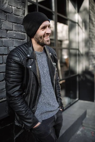 young bearded hipster man. facial profile.