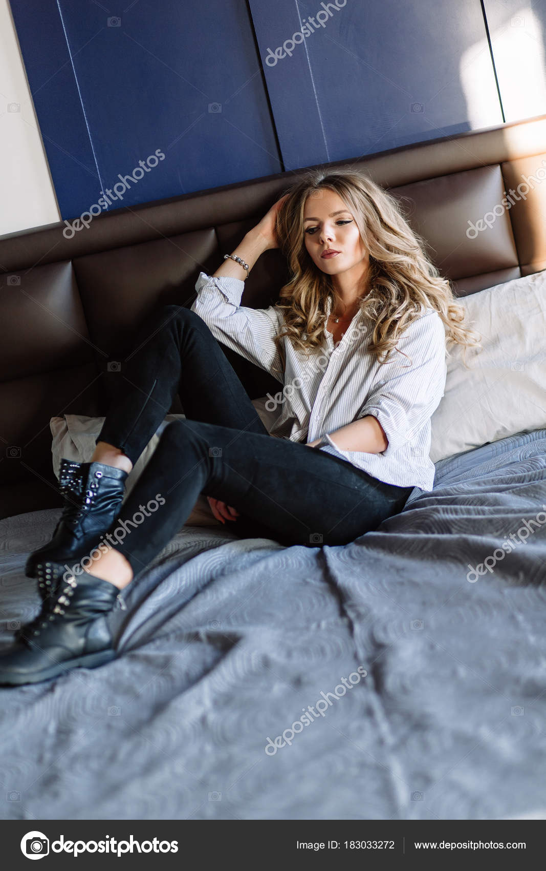 black jeans striped shirt