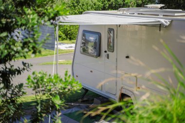Arka bahçesinde Yeşil Ağaçlar olan Kampervan