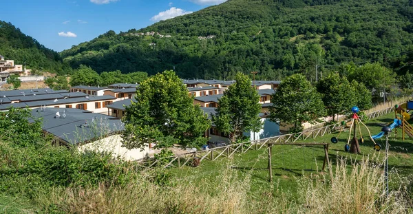 Prefabricated houses built after the earthquake that struck the town of Arquata del Tronto on August 24, 2016, in italy.