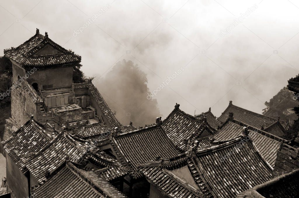 Aerial view of a wudang temple