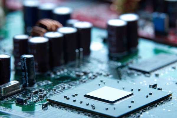 Микропроцессор с фоном материнской платы. Компьютерная схема платы. Концепция микроэлектроники
.