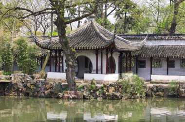 Humble Yöneticiler Bahçe detayını. Suzhou, Çin