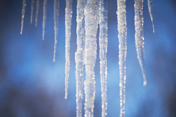 Background of bright transparent icicles in the sunlight — Stock Photo, Image