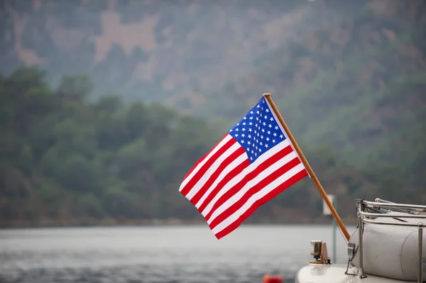 American flag on the boat