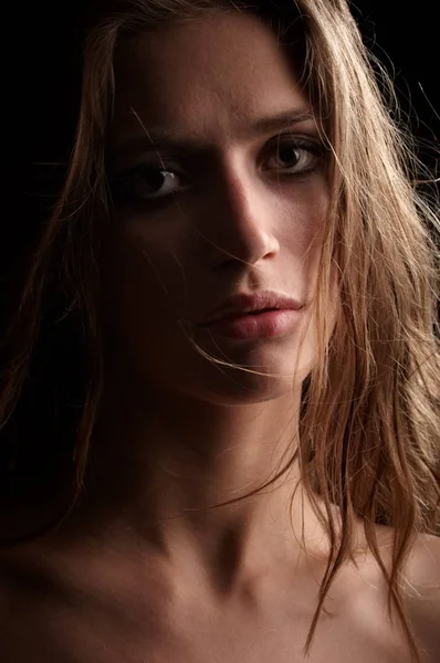 Beautiful long hair brunette woman portrait, studio shot — Stock Photo, Image