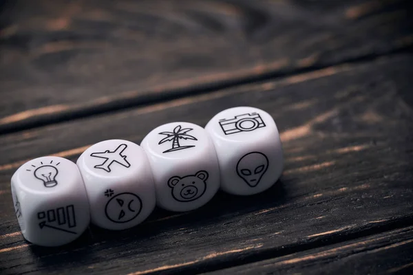Cubes dice with funny life style symbols.
