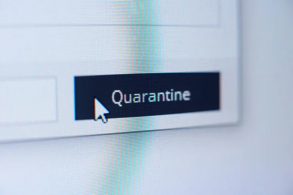 Button with quarantine title and mouse cursor on a computer screen.