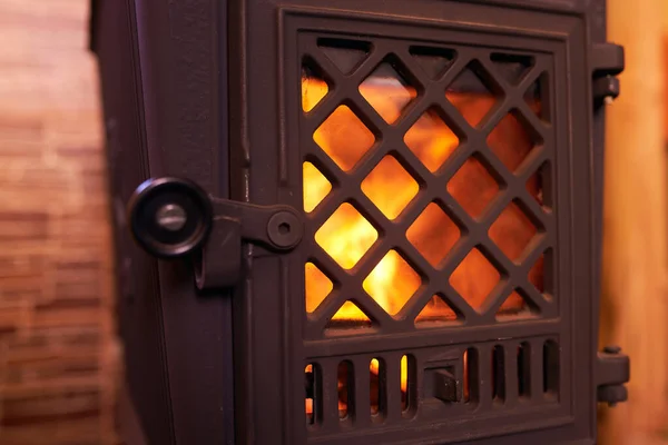 Close Burning Fireplace Home — Stock Photo, Image