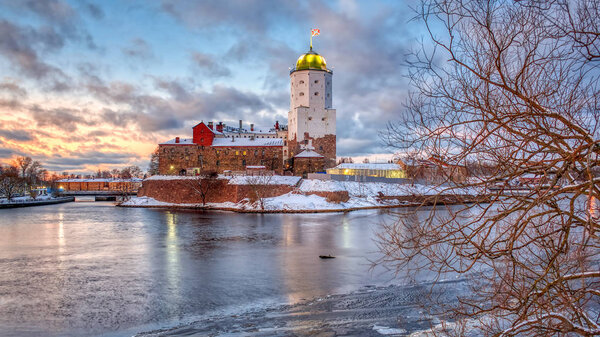 Vyborg. Russia. Castle on the island. Early winter.