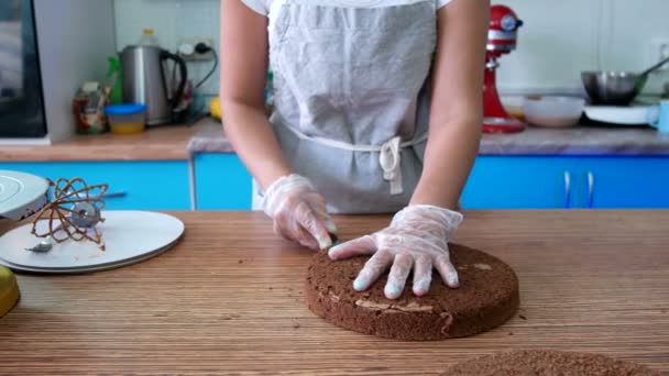 Das Mädchen schnitt den Kuchen an — Stockvideo