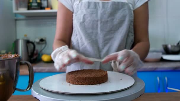 Schmierereien Schlagsahnekuchen — Stockvideo