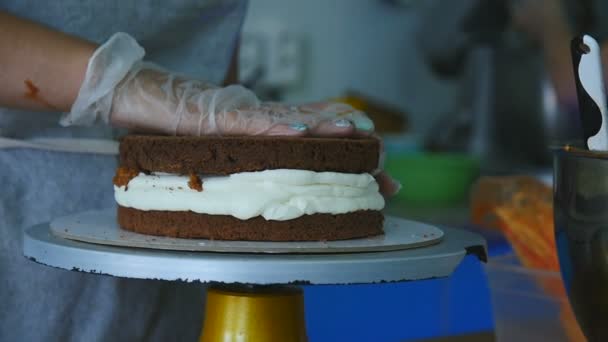 Erstellen Sie eine Schicht Kuchen — Stockvideo