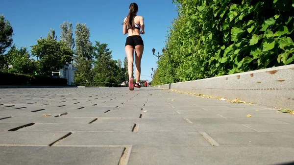 Young girl in the morning sports running — Stock Photo, Image