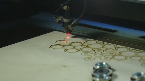 Macchina di taglio laser al lavoro su legno — Video Stock