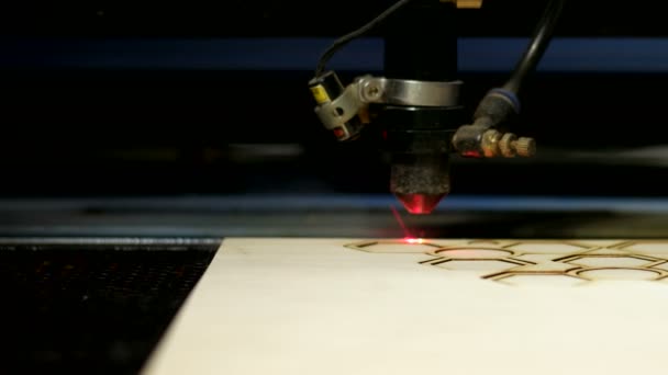 Vista laterale taglio laser su legno — Video Stock