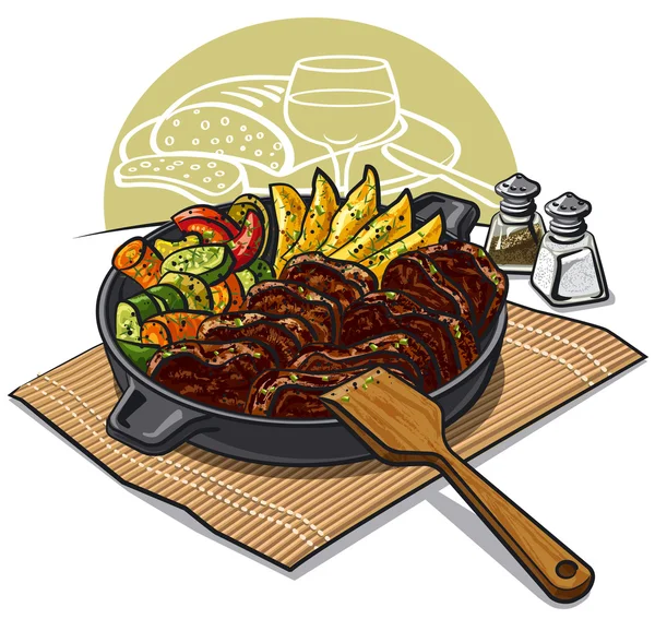 Jantar com carne assada — Vetor de Stock