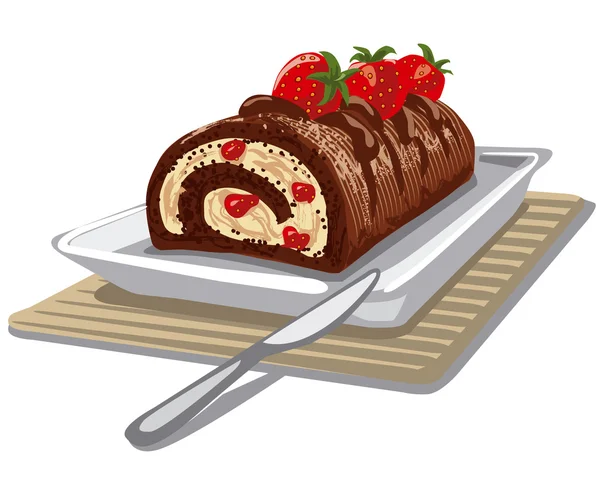 Pastel de chocolate con fresa — Vector de stock